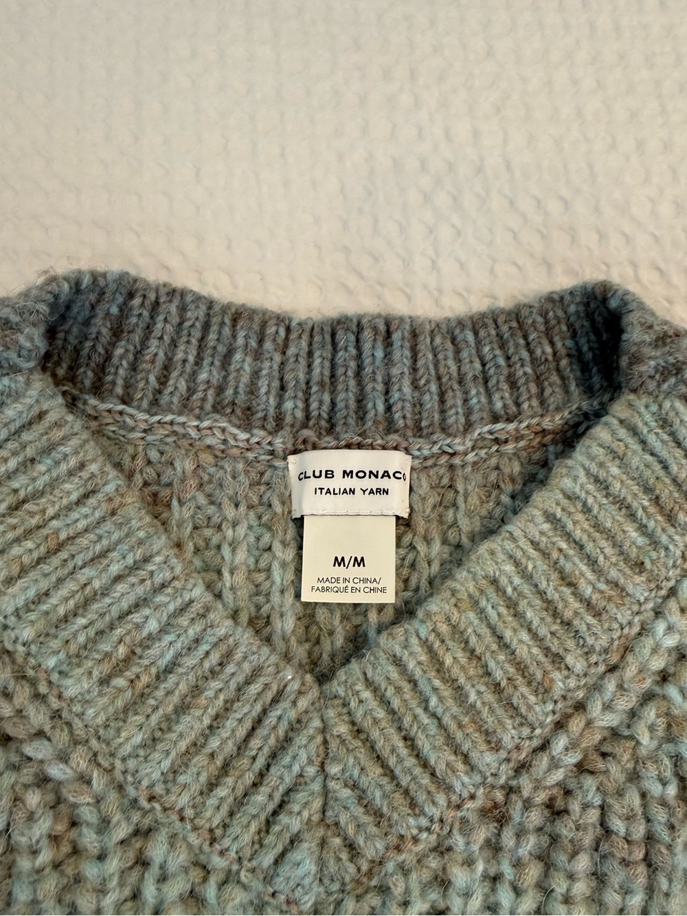Club Monaco V-Neck Chunky Knit Sweater — Sage Heather